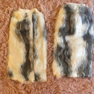 Grey white fur leg warmers